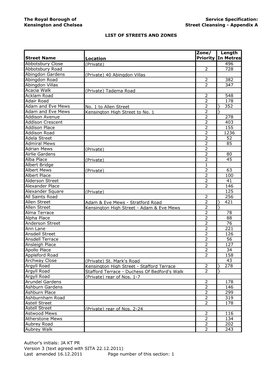 Street Cleansing - Appendix A