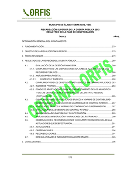 275 Municipio De Álamo Temapache, Ver. Fiscalización Superior De La Cuenta Pública 2013 Resultado De La Fase De Comprobació