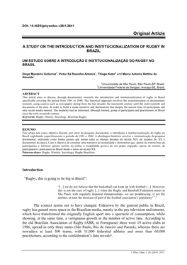 A Study on the Introduction and Institucionalization of Rugby in Brazil