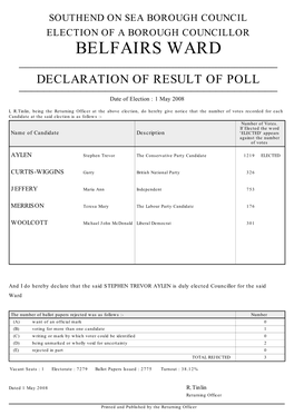 Download: the Borough Council Election Results 2008