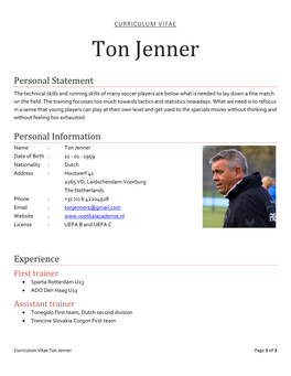 CURRICULUM VITAE Ton Jenner