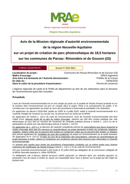 Avis De La Mission Régionale D'autorité Environnementale