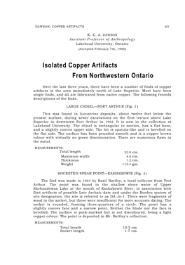 Isolated Copper Artifacts from Northwestern Ontario