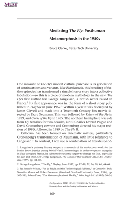 Mediating the Fly: Posthuman Metamorphosis in the 1950S