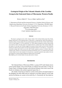 Geological Origin of the Volcanic Islands of the Caroline Group in the Federated States of Micronesia, Western Pacific