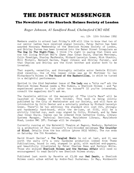 THE DISTRICT MESSENGER the Newsletter of the Sherlock Holmes Society of London