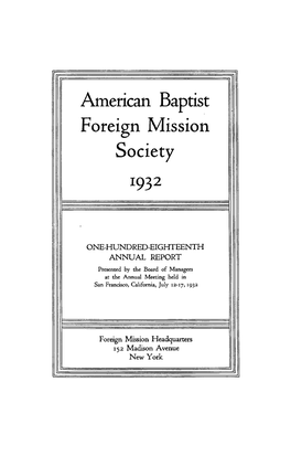 American Baptist Foreign Mission Society 1932