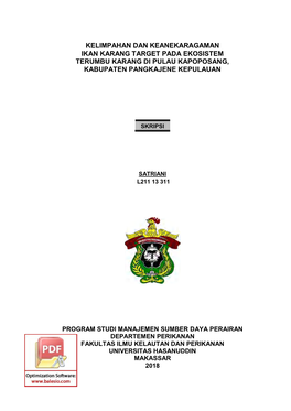 Kelimpahan Dan Keanekaragaman Ikan Karang Target Pada Ekosistem Terumbu Karang Di Pulau Kapoposang, Kabupaten Pangkajene Kepulauan