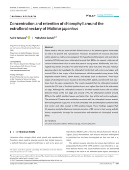 Concentration and Retention of Chlorophyll Around the Extrafloral Nectary of Mallotus Japonicus