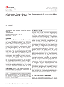 A Study on the Characteristics of Water Consumption by Transpiration of Four Garden Plants in Linzhi City, Tibet