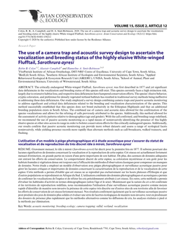 The Use of a Camera Trap and Acoustic Survey Design to Ascertain the Vocalization and Breeding Status of the Highly Elusive White-Winged Flufftail, Sarothrura Ayresi