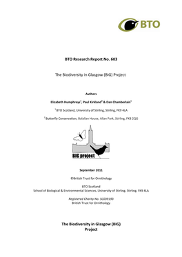 BTO Research Report No. 603 the Biodiversity in Glasgow