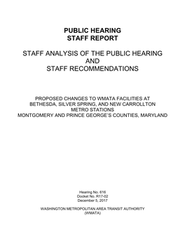 Public Hearing Staff Report, Staff Analysis and Staff Recommendations