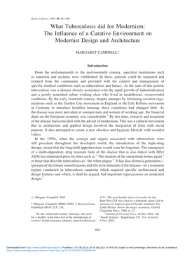 What Tuberculosis Did for Modernism: the Influence of a Curative Environment on Modernist Design and Architecture