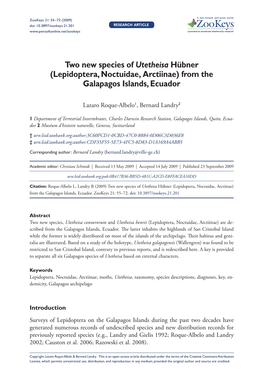 Two New Species of Utetheisa Hübner (Lepidoptera, Noctuidae, Arctiinae) from the Galapagos Islands, Ecuador