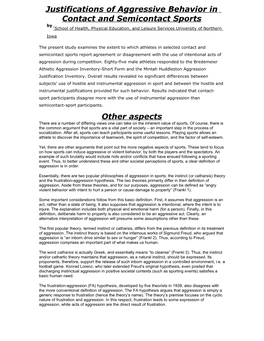 Justifications of Aggressive Behavior in Contact and Semicontact Sports by 1 School of Health, Physical Education, and Leisure Services University of Northern Iowa