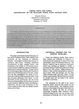 LINKING PASTS and PARKS: ARCHAEOLOGY of the PETALUMA ADOBE STATE HISTORIC PARK Stephen Silliman Department of Anthropology