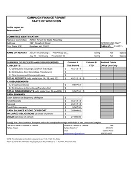 Campaign Finance Report State of Wisconsin