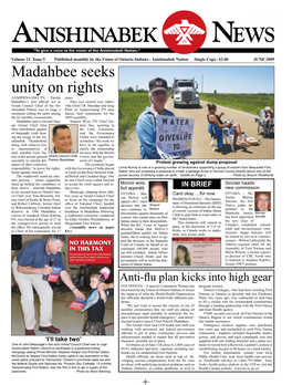 JUNE 2009 Madahbee Seeks Unity on Rights AAMJIWNAANG FN – Patrick Years