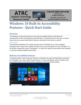 Windows 10 Built-In Accessibility Features - Quick Start Guide