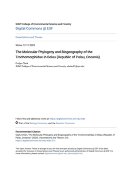 The Molecular Phylogeny and Biogeography of the Trochomorphidae in Belau (Republic of Palau, Oceania)