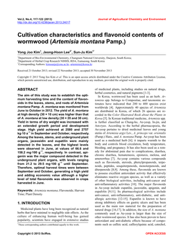 Cultivation Characteristics and Flavonoid Contents of Wormwood (Artemisia Montana Pamp.)