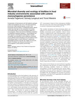 Microbial Diversity and Ecology of Biofilms in Food Industry Environments Associated with Listeria Monocytogenes Persistence