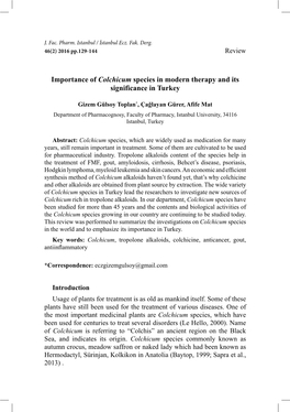 Importance of Colchicum Species in Modern Therapy and Its Significance in Turkey