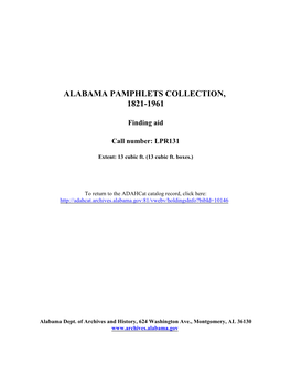 Alabama Pamphlets Collection Finding