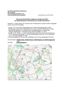 Landkreis Nordwestmecklenburg Die Landrätin Als Fachdienst Veterinär- Und Lebensmittelüberwachungsamt Grevesmühlen, Den 29.06.2018