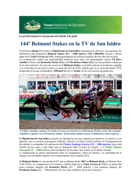 144º Belmont Stakes En La TV De San Isidro