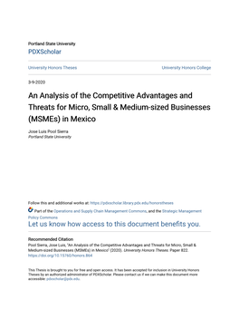 An Analysis of the Competitive Advantages and Threats for Micro, Small & Medium-Sized Businesses (Msmes) in Mexico