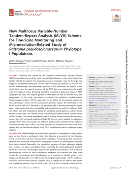 MLVA) Scheme for Fine-Scale Monitoring and Microevolution-Related Study Of