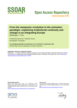 From the Manpower Revolution to the Activation Paradigm: Explaining Institutional Continuity and Change in an Integrating Europe Weishaupt, J