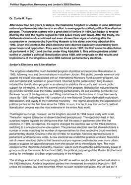 Political Opposition, Democracy and Jordan's 2003 Elections