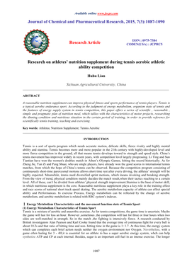 Nutrition Supplement During Tennis Aerobic Athletic Ability Competition