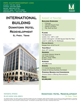 El Paso Tx Downtown Hotel Redevelopment 2167 Executive Summary