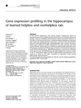 Gene Expression Profiling in the Hippocampus of Learned Helpless and Nonhelpless Rats