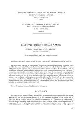 Landscape Diversity of Mala Planina