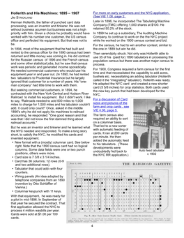 Hollerith and His Machines: 1895 – 1907 for More on Early Customers and the NYC Application