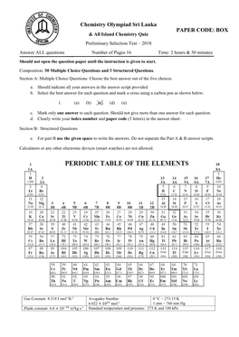 Chemistry Olympiad Sri Lanka PAPER CODE