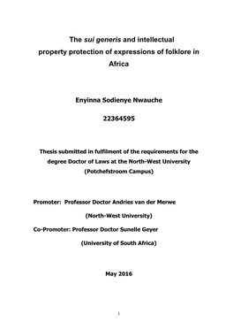 The Sui Generis and Intellectual Property Protection of Expressions of Folklore in Africa