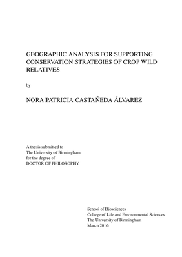 GEOGRAPHIC ANALYSIS for SUPPORTING CONSERVATION STRATEGIES of CROP WILD RELATIVES By