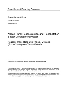 40554-022: Kagbeni-Jhaite Road Sub-Project Resettlement Plan