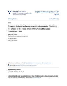 Engaging Deliberative Democracy at the Grassroots: Prioritizing the Effects of the Fiscal Crisis in New York at the Local Government Level