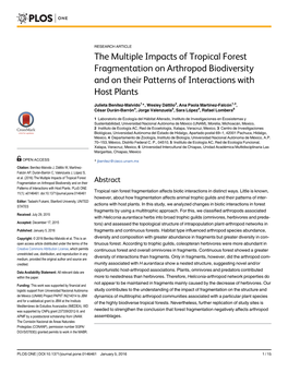 The Multiple Impacts of Tropical Forest Fragmentation on Arthropod Biodiversity and on Their Patterns of Interactions with Host Plants