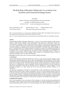 The Kula Ring of Bronislaw Malinowski: Co-Evolution of an Economic and Ceremonial Exchange System