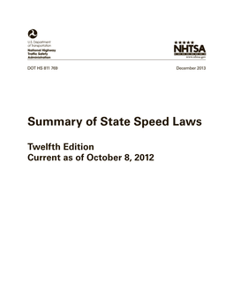 Summary of State Speed Laws Twelfth Edition