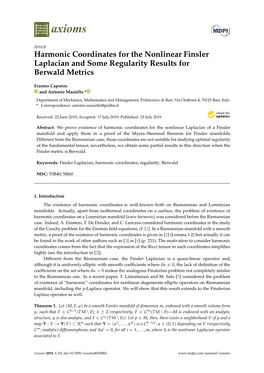 Harmonic Coordinates for the Nonlinear Finsler Laplacian and Some Regularity Results for Berwald Metrics