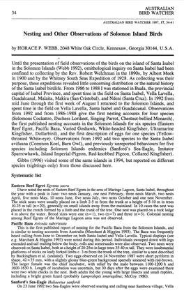 Nesting and Other Observations of Solomon Island Birds by HORACE P